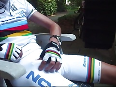 Love the nipple play and his load in the white bib-shorts